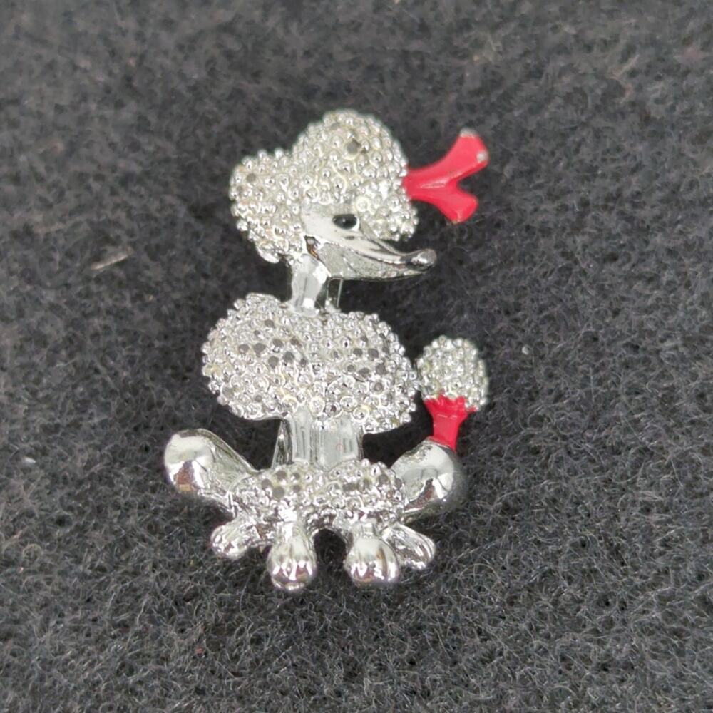 Vintage Silver-Tone Textured Poodle Dog Brooch Pin